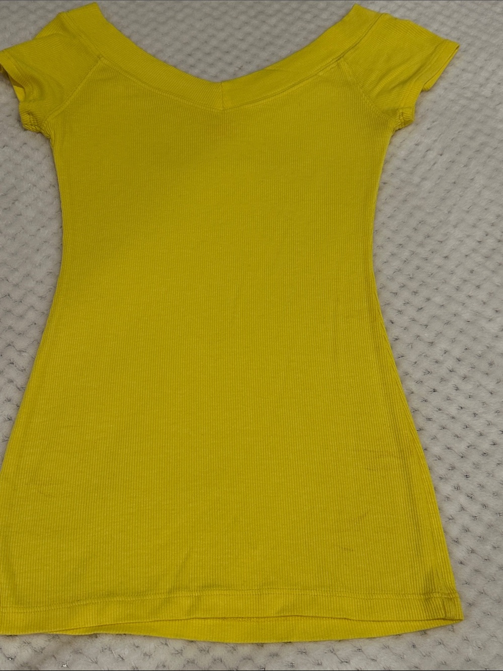 bebe Bright Yellow Rhinestone Logo Ribbed Top - Picture 5 of 5